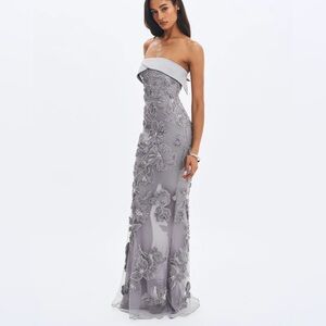 Raphaela Silver Beaded Floral Strapless Mermaid Maxi Dress